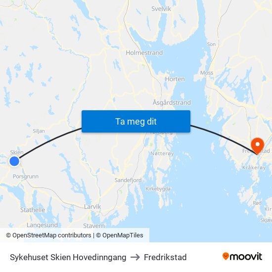 Sykehuset Skien Hovedinngang to Fredrikstad map