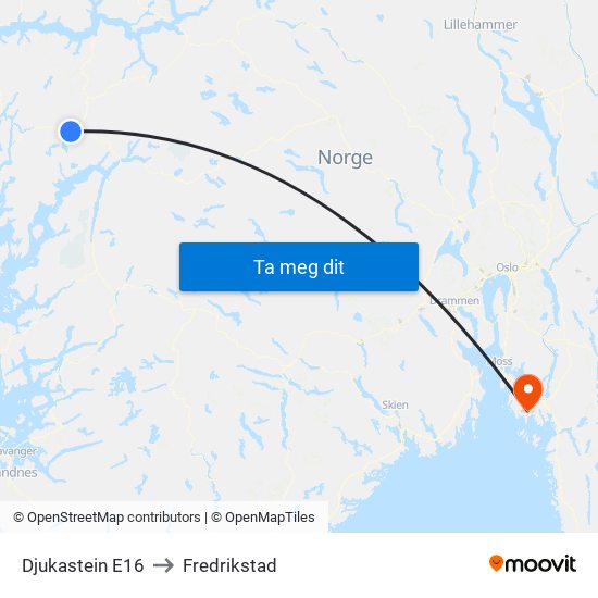 Djukastein E16 to Fredrikstad map