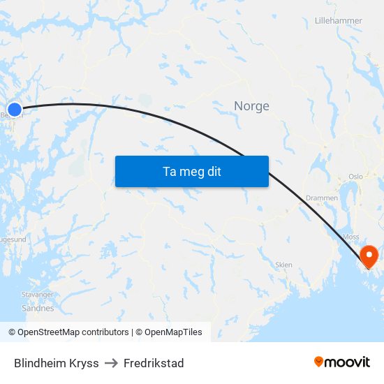 Blindheim Kryss to Fredrikstad map