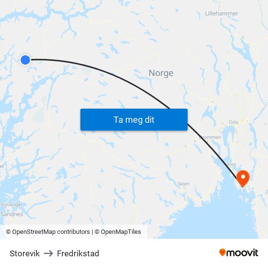 Storevik to Fredrikstad map