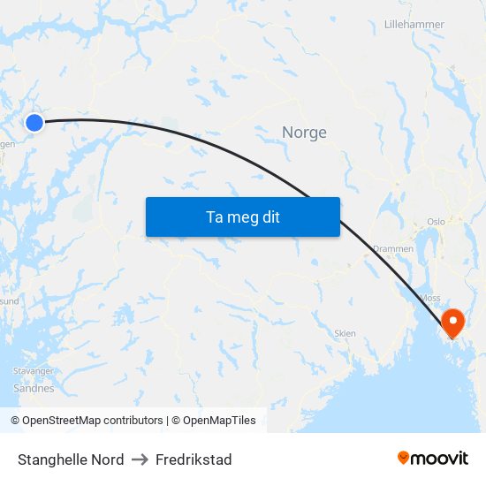 Stanghelle Nord to Fredrikstad map