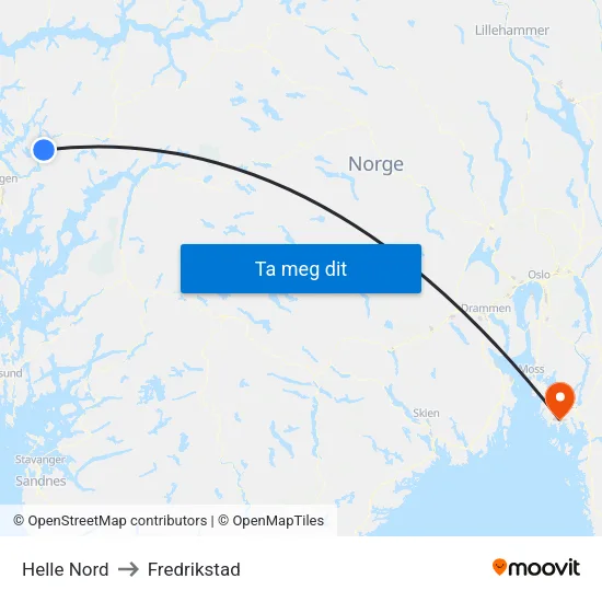 Helle Nord to Fredrikstad map