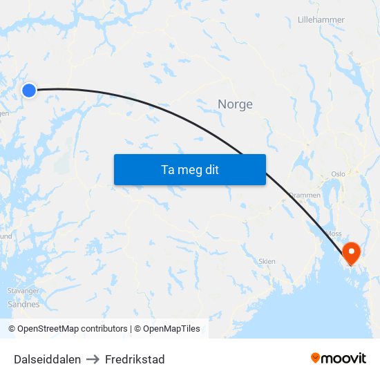 Dalseiddalen to Fredrikstad map