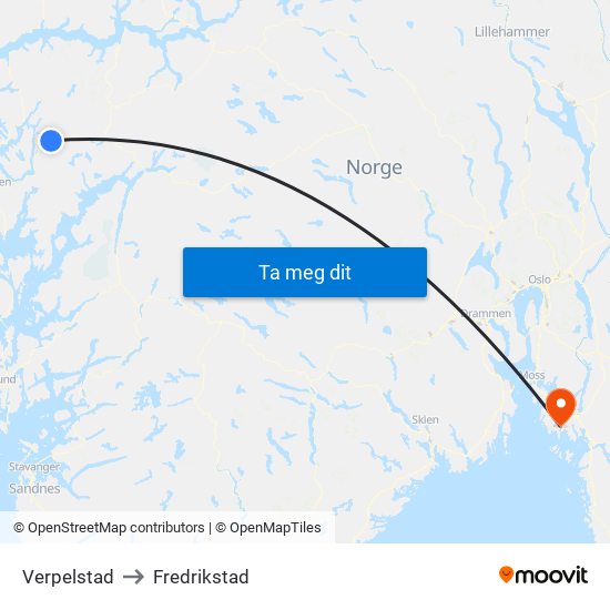 Verpelstad to Fredrikstad map