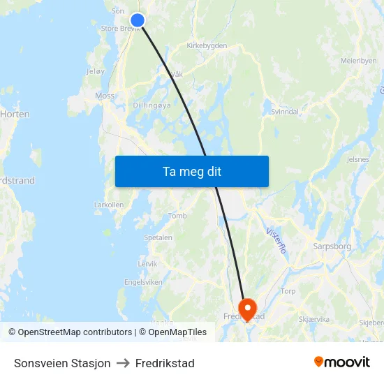 Sonsveien Stasjon to Fredrikstad map