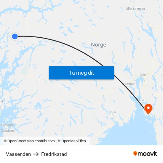 Vassenden to Fredrikstad map