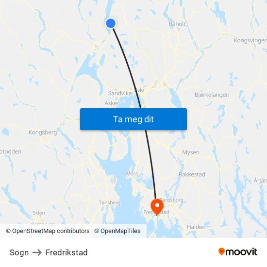 Sogn to Fredrikstad map