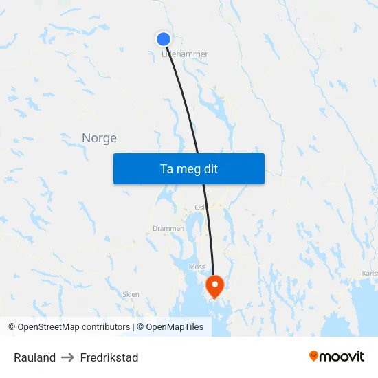 Rauland to Fredrikstad map
