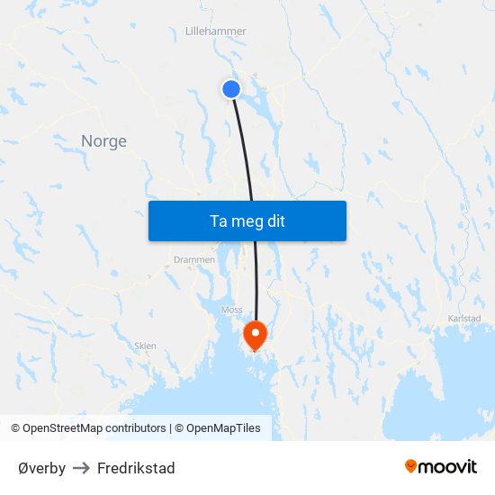 Øverby to Fredrikstad map