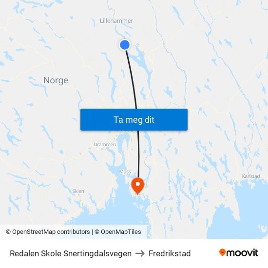 Redalen Skole Snertingdalsvegen to Fredrikstad map
