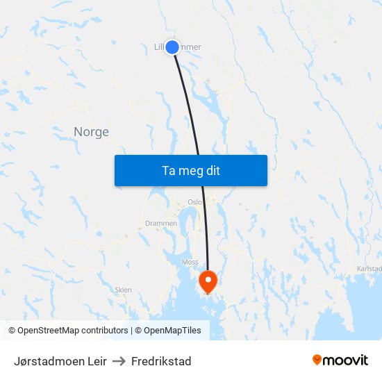 Jørstadmoen Leir to Fredrikstad map