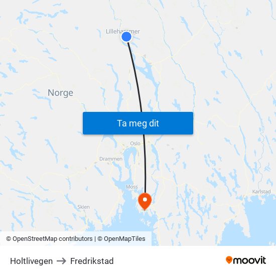 Holtlivegen to Fredrikstad map