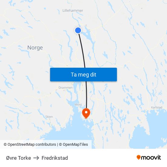 Øvre Torke to Fredrikstad map