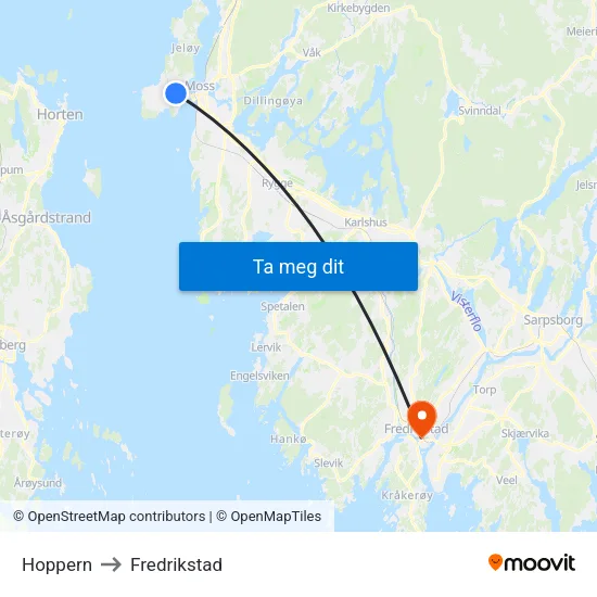 Hoppern to Fredrikstad map