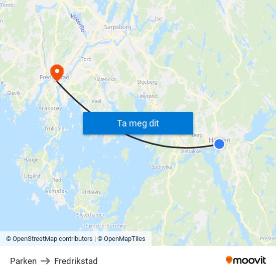 Parken to Fredrikstad map