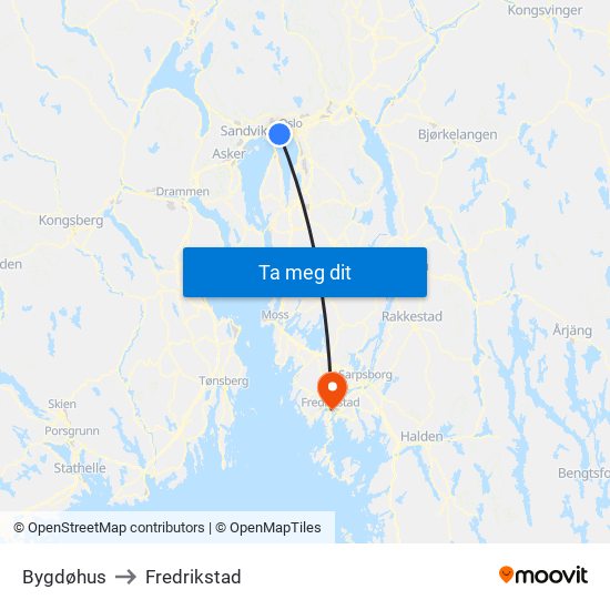 Bygdøhus to Fredrikstad map