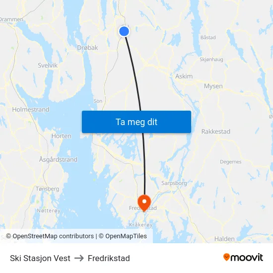 Ski Stasjon Vest to Fredrikstad map