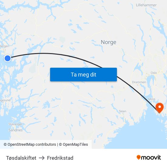 Tøsdalskiftet to Fredrikstad map