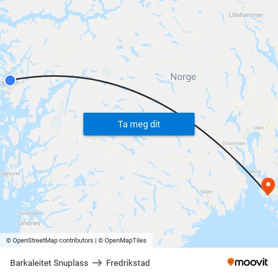 Barkaleitet Snuplass to Fredrikstad map