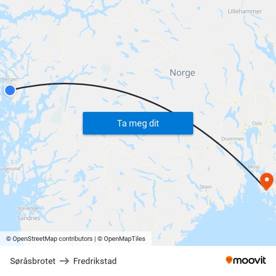 Søråsbrotet to Fredrikstad map