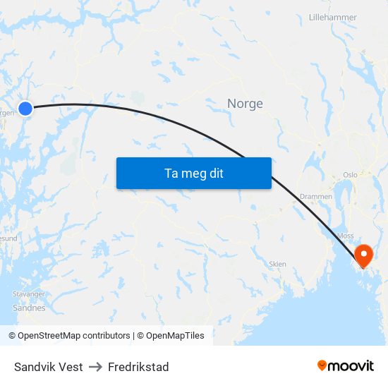 Sandvik Vest to Fredrikstad map