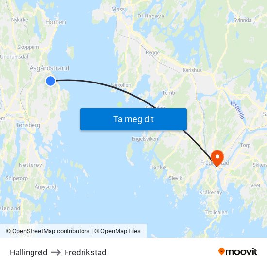 Hallingrød to Fredrikstad map