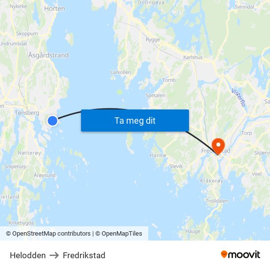 Helodden to Fredrikstad map