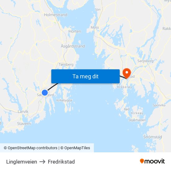 Linglemveien to Fredrikstad map