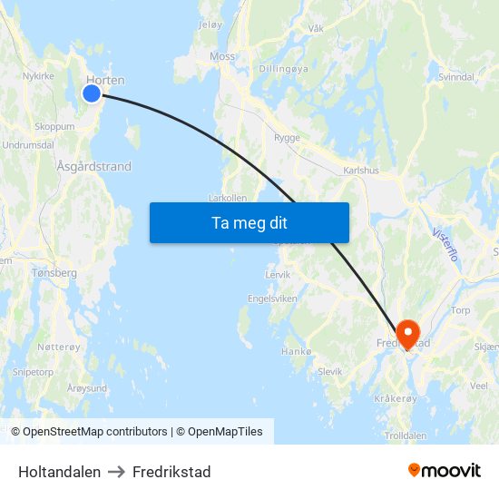 Holtandalen to Fredrikstad map