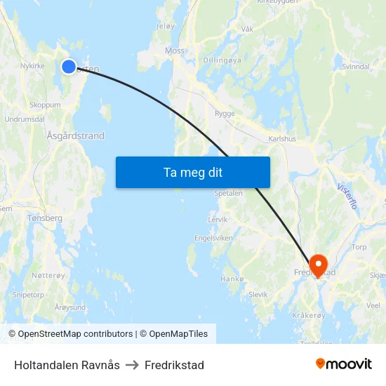 Holtandalen Ravnås to Fredrikstad map