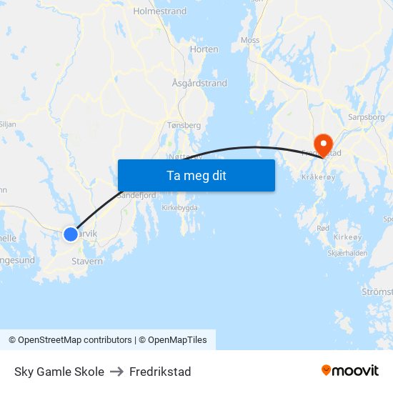 Sky Gamle Skole to Fredrikstad map