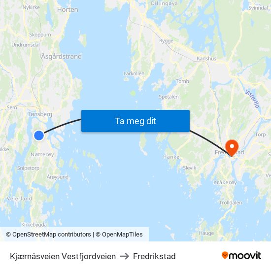 Kjærnåsveien Vestfjordveien to Fredrikstad map