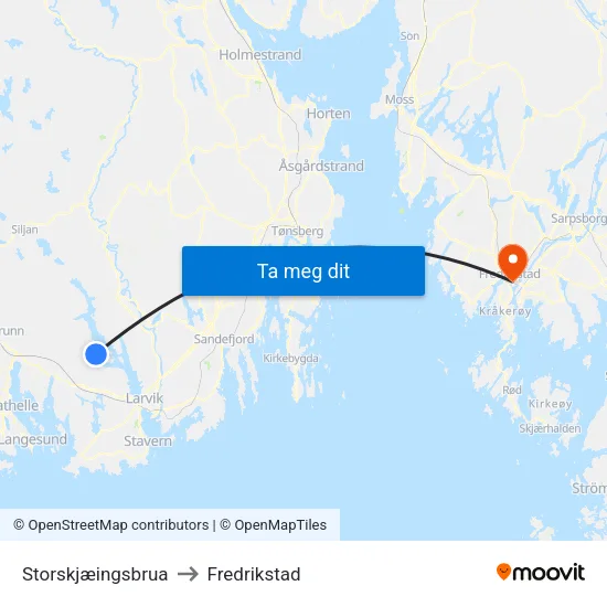Storskjæingsbrua to Fredrikstad map