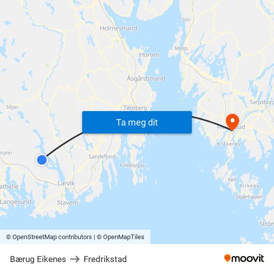 Bærug Eikenes to Fredrikstad map