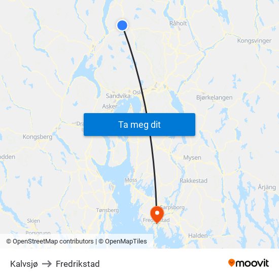 Kalvsjø to Fredrikstad map
