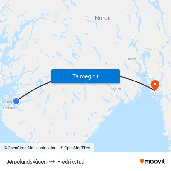 Jørpelandsvågen to Fredrikstad map