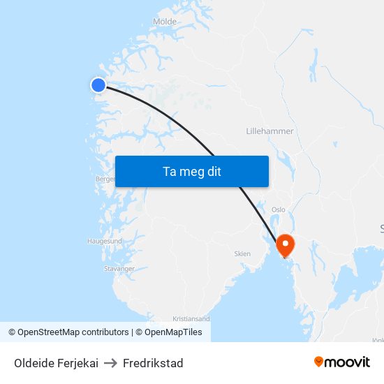Oldeide Ferjekai to Fredrikstad map