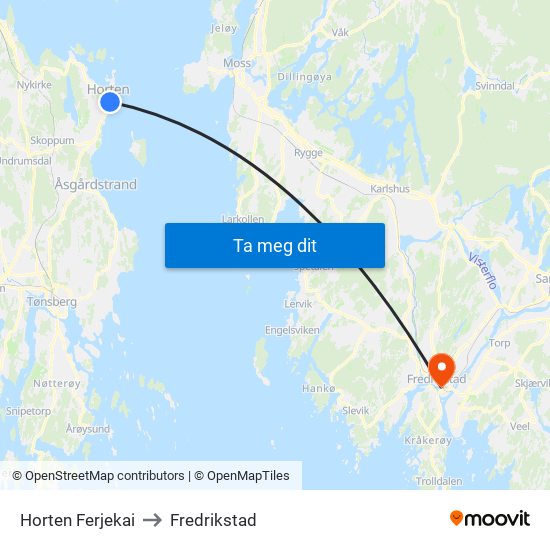 Horten Ferjekai to Fredrikstad map