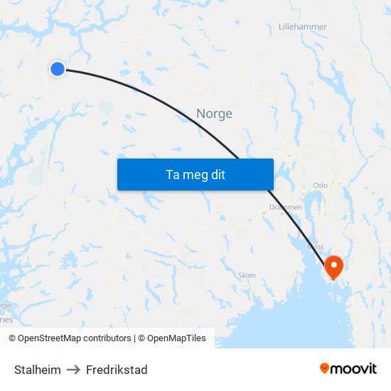 Stalheim to Fredrikstad map