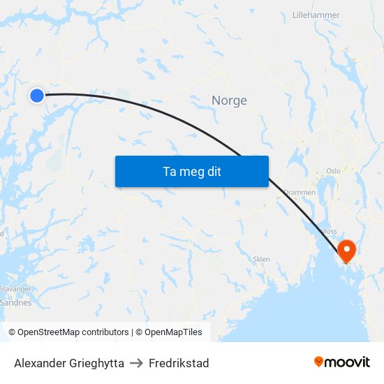 Alexander Grieghytta to Fredrikstad map