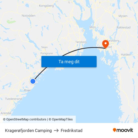 Kragerøfjorden Camping to Fredrikstad map