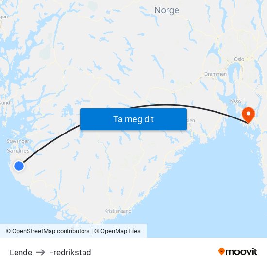 Lende to Fredrikstad map