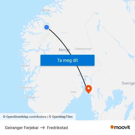 Geiranger Ferjekai to Fredrikstad map