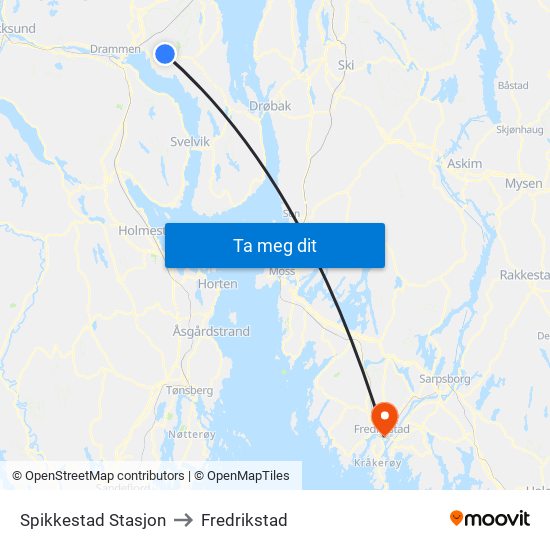 Spikkestad Stasjon to Fredrikstad map
