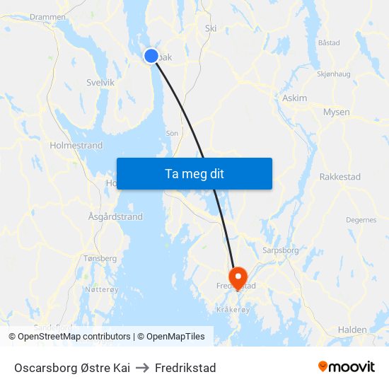 Oscarsborg Østre Kai to Fredrikstad map