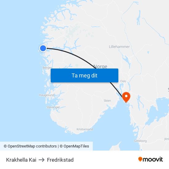Krakhella Kai to Fredrikstad map