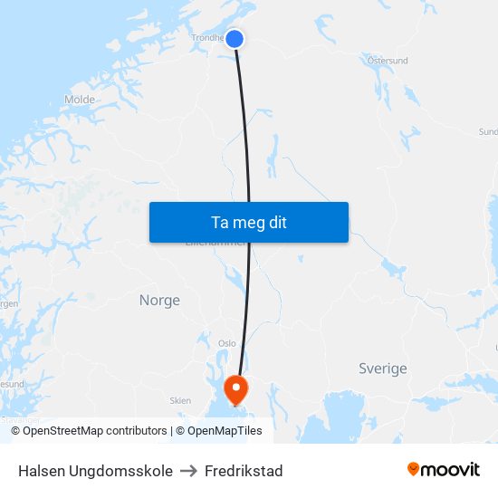 Halsen Ungdomsskole to Fredrikstad map