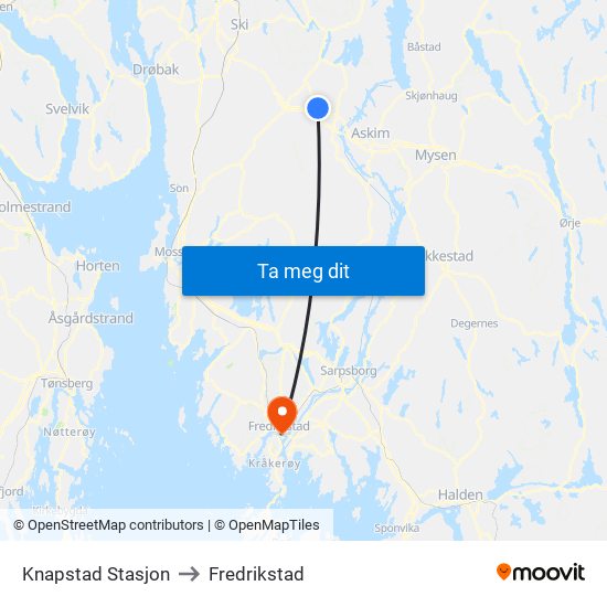 Knapstad Stasjon to Fredrikstad map