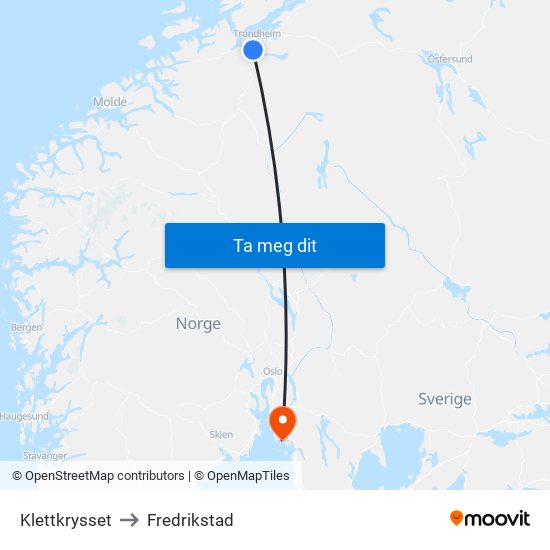 Klettkrysset to Fredrikstad map
