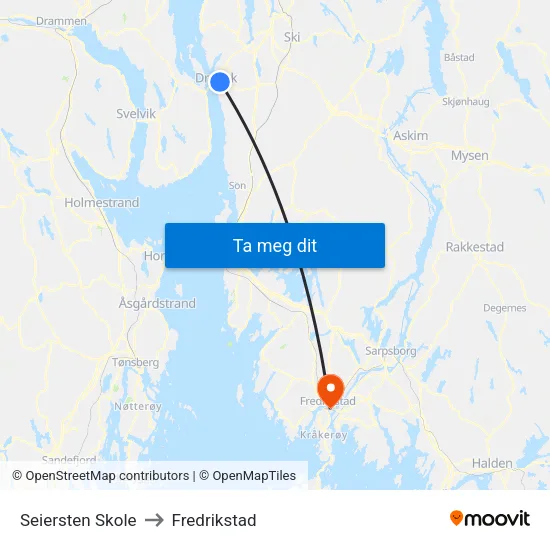 Seiersten Skole to Fredrikstad map
